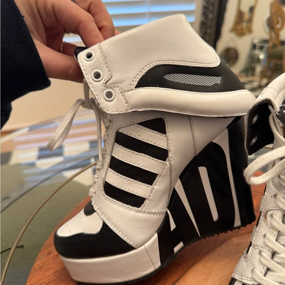 Jeremy Scott x Adidas Black and White Wedge Sneakers - Picture 15 of 17